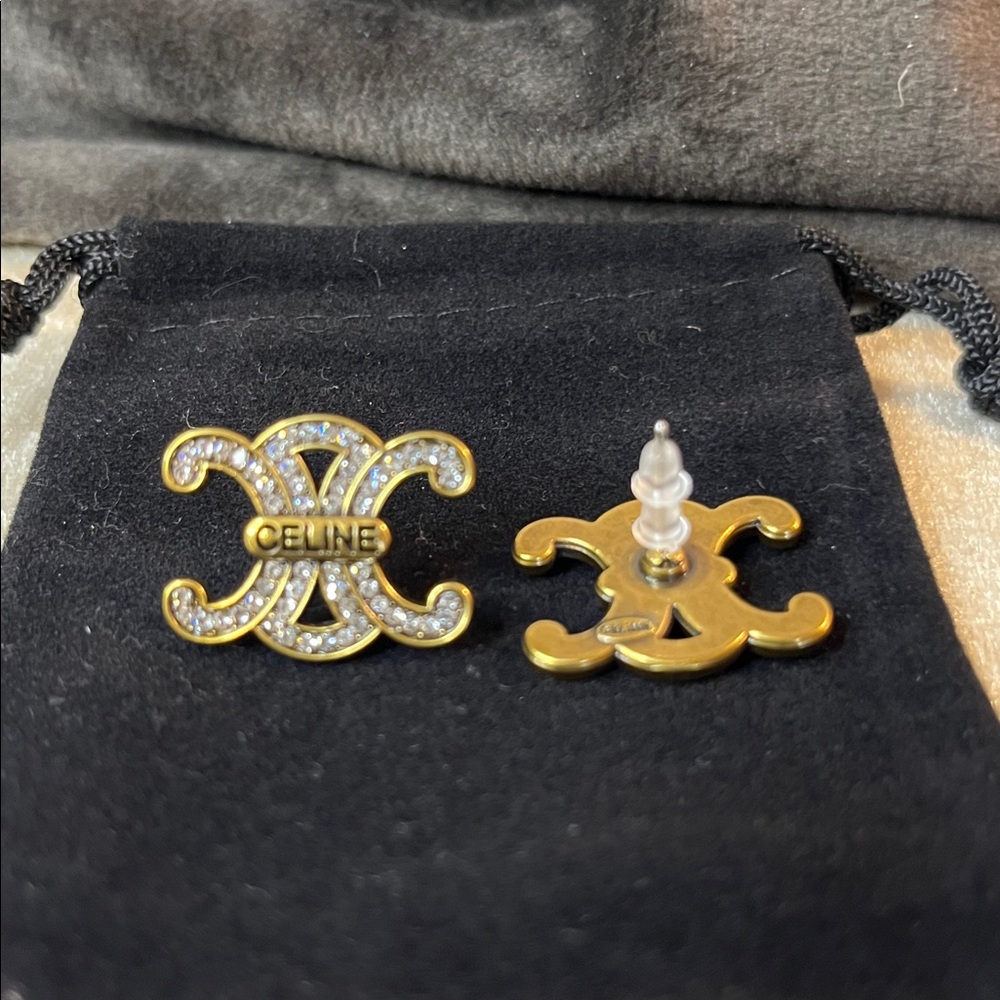 Vintage Gold Tone Crystal Celine Earrings - Picture 7 of 7